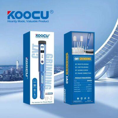 Koocu EP-2 CVT grinding pen designed for phone repair and precision tasks.The handheld tool features a digital display showing battery or speed level.It is a rechargeable device used for tasks such as chip polishing and frame correction.