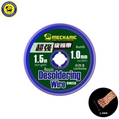 Mechanic DW50 Desoldering Wire designed for removing excess solder.The wire has a width of 1.0 mm and a total length of 1.5 meters.
