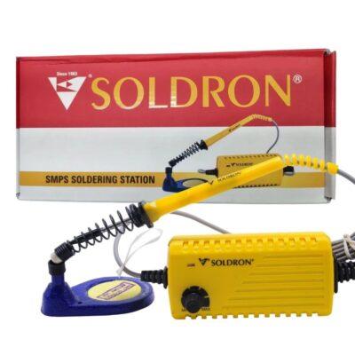 This is a Soldron SLSMPS variable wattage micro soldering station, which uses SMPS technology for power supply.The station includes an adjustable wattage control knob to change the heat output.It is marketed as an ESD-safe tool designed for mobile and SMD repairs.The kit typically includes the station, soldering iron, stand, and a cleaning sponge.