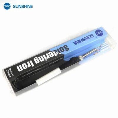 This is a Sunshine SL-908 electric soldering iron.It features a 60W power rating and adjustable temperature control.The temperature range is typically 200°C to 450°C.It includes a ceramic heating element and a white/black plastic handle.