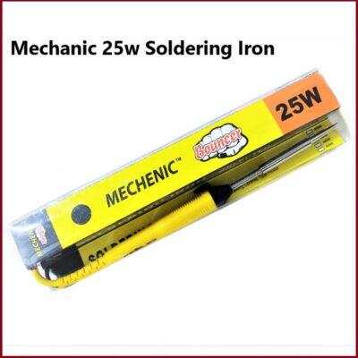 This is a Mechanic Bouncer 25W soldering iron, which features a pointed tip.It operates at 25 watts and is designed for use on standard circuit boards.The tool is built with a ceramic heater and includes a yellow handle.Prices for this iron have been listed around ₹124 to ₹599 depending on the retailer.