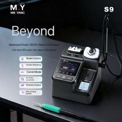 Mr. Yang (M.Y) S9 soldering station, a precision repair tool featuring a 2.4-inch color LCD screen.The station delivers a maximum power of 180W and includes intelligent temperature control for fast heating.It is compatible with C210 soldering iron tips and offers a specialized "Curve Mode" for advanced soldering tasks.