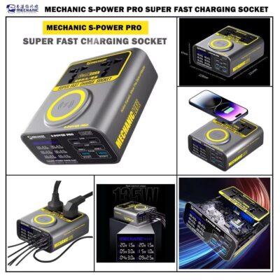 Mechanic S-Power Pro super fast charging station designed for mobile repair.It features 135W total panel power and supports multiple protocols including PD (Power Delivery) and QC3.0.