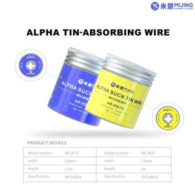 Mijing AR-2015/AR-2020 Alpha Tin-Absorbing Wire set, designed for desoldering electronics. AR-2015 has a 1.5-meter length, while the AR-2020 is 2 meters long, both with a 2.0mm width