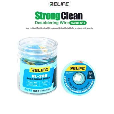 This is a Relife RL-20B 3015 desoldering wick designed for removing solder.The product has a width of 3.0mm and a length of 1.5m.